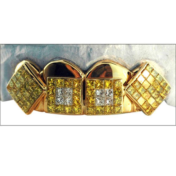 WHITE & YELLOW PRINCESS CUT INVISIBLE SET GRILL [TVJ_S108B] - Johnny Dang & Co
