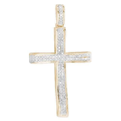 10KY 0.20CTW DIAMOND CONCAVE CROSS PENDANT - Johnny Dang & Co