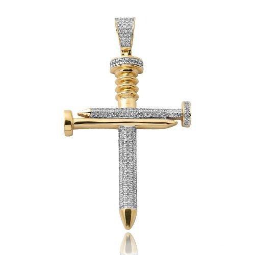 10KY 0.45CTW DIAMOND NAILS CROSS PENDANT - Johnny Dang & Co
