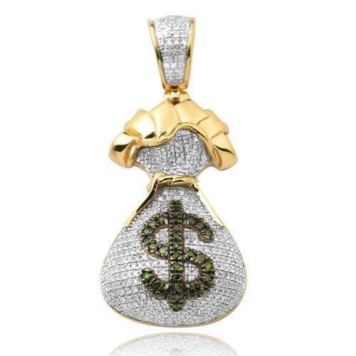 10KY 0.85CTW GREEN AND WHITE DIAMOND MONEY BAG - Johnny Dang & Co