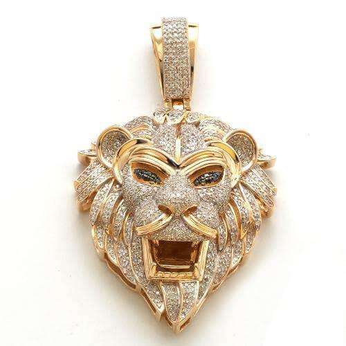 10KY 2.00CTW DIAMOND LION HEAD WITH BLACK EYES - Johnny Dang & Co