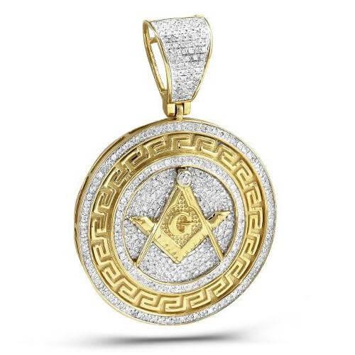 10KY 0.85CTW DIAMOND GREEK KEY MASONIC MEDALLION - Johnny Dang & Co