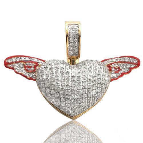 10KY 0.70CTW DIAMOND HEART PENDANT W/ RED ENAMEL - Johnny Dang & Co