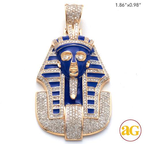 10KY 1.25CTW DIAMOND AND BLUE ENAMEL PHAROAH HEAD - Johnny Dang & Co