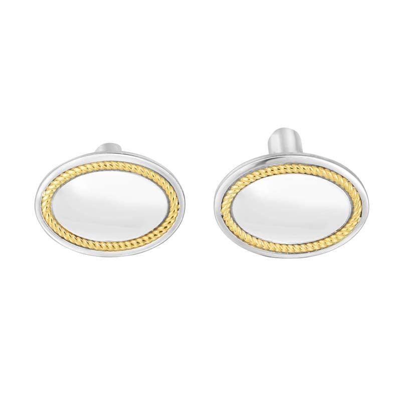 Sterling Silver, 18K Gold Oval Cufflinks. - Johnny Dang & Co