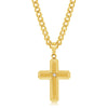 Stainless Steel Brushed & Polished w/ Single CZ Cross Necklace - Gold Plated - Johnny Dang & Co
