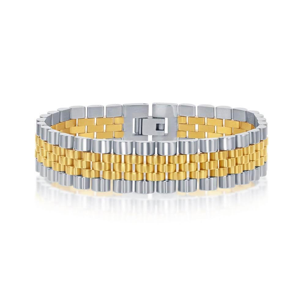 Classic Watch Links Stainless Steel Two-Tone Gold Plated Bracelet - Johnny Dang & Co