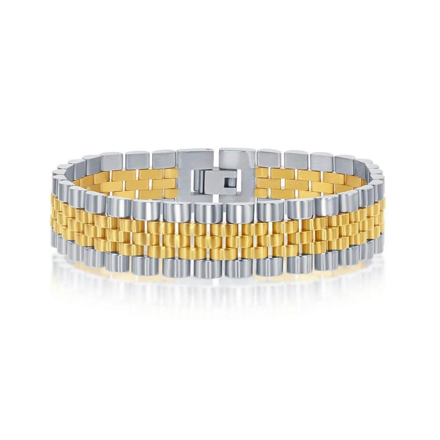 Classic Watch Links Stainless Steel Two-Tone Gold Plated Bracelet - Johnny Dang & Co