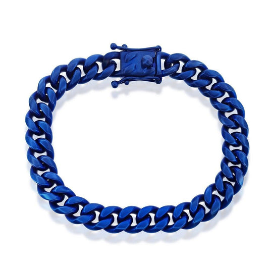 Stainless Steel 10mm Miami Cuban Link Bracelet - Blue Plated - Johnny Dang & Co