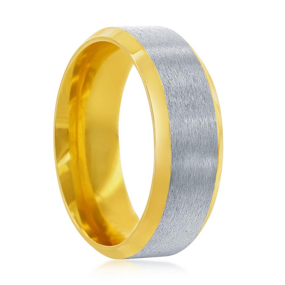 Stainless Steel Gold & Silver Satin Band Ring Size 9,10,11,12,13 - Johnny Dang & Co