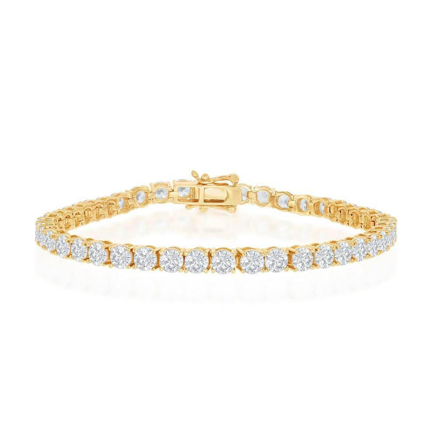 Sterling Silver 4mm Prong-Set Round CZ Tennis Bracelet - Gold Plated - Johnny Dang & Co