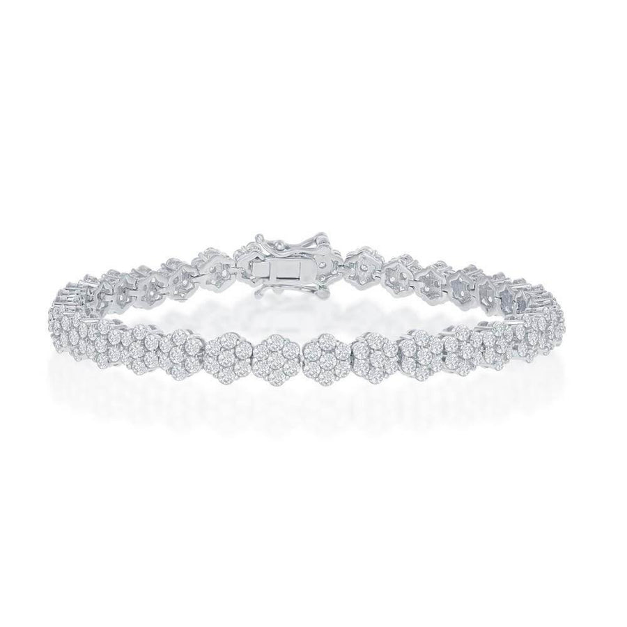 Sterling Silver Flower Design CZ Tennis Bracelet - Johnny Dang & Co