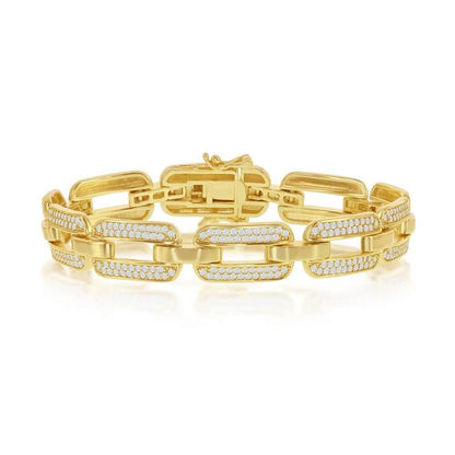 Sterling Silver Wide CZ Linked Bracelet - Gold Plated - Johnny Dang & Co