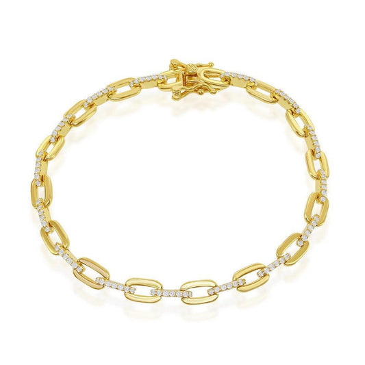 Sterling Silver CZ Paperclip Bracelet - Gold Plated - Johnny Dang & Co