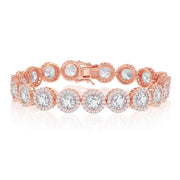 Sterling Silver Round Halo CZ Linked Bracelet - Rose Gold Plated - Johnny Dang & Co