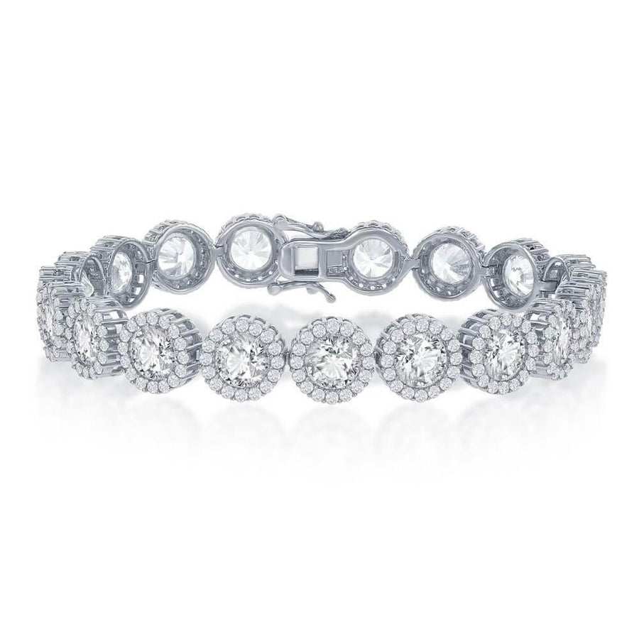 Sterling Silver Round Halo CZ Linked Bracelet - Johnny Dang & Co