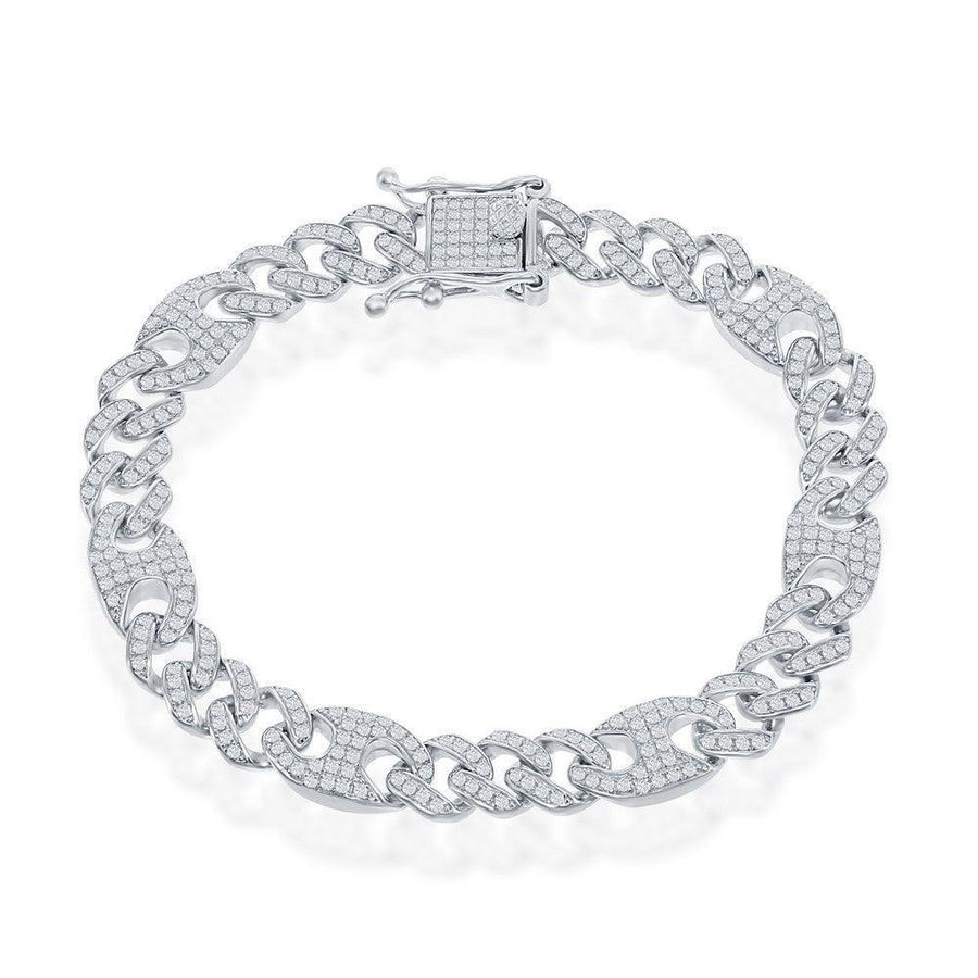 Sterling Silver CZ Cuban Marina Bracelet 7.5