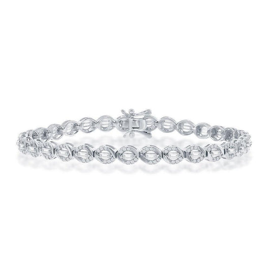 Sterling Silver Baguette CZ 5mm Oval Tennis Bracelet - Johnny Dang & Co