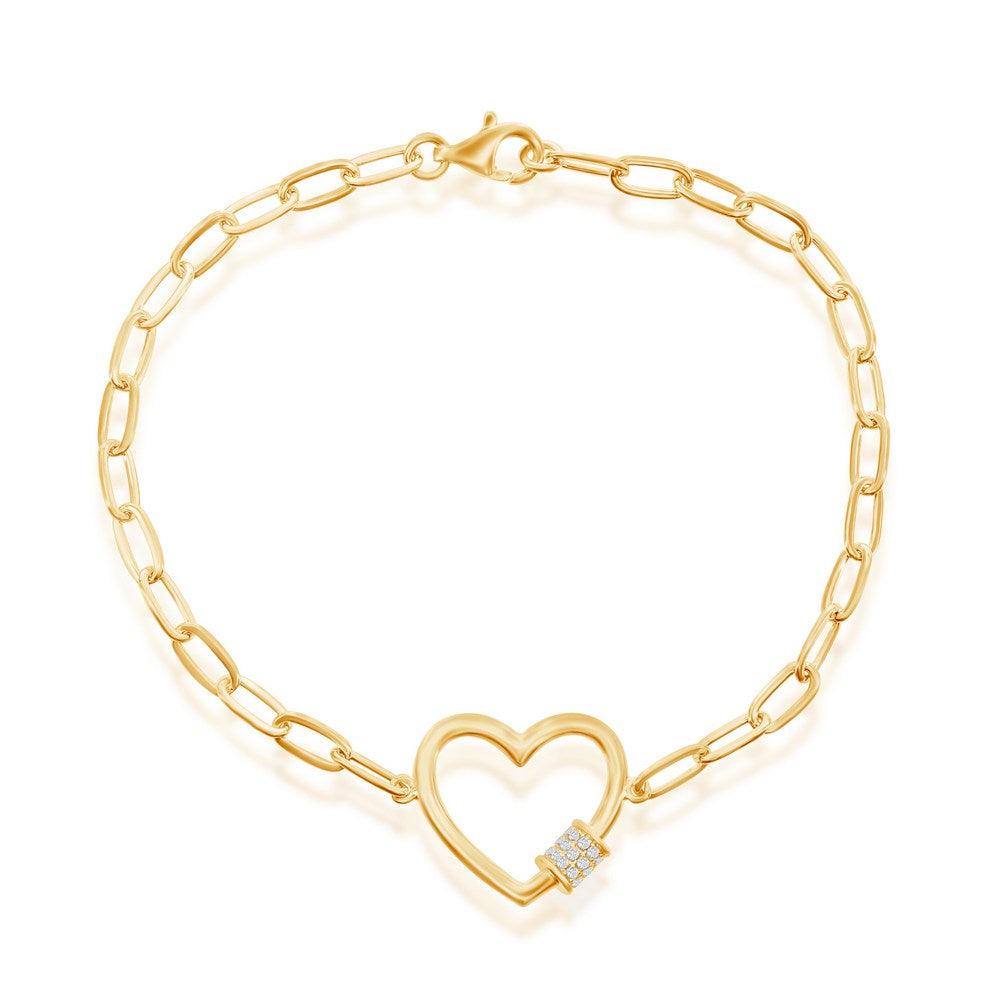 Sterling Silver Heart w/CZ Rod Paperclip Bracelet - Gold Plated - Johnny Dang & Co