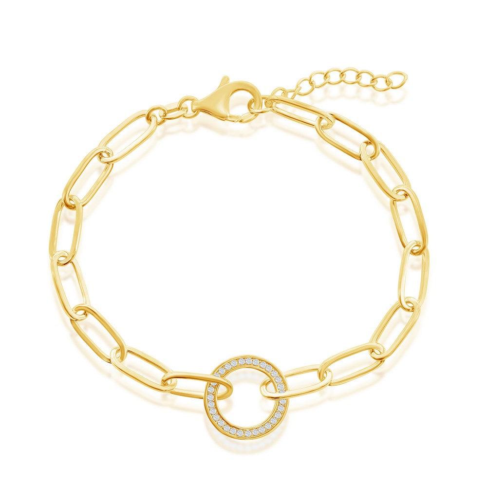 Sterling Silver CZ Circle Paperclip Bracelet - Gold Plated - Johnny Dang & Co