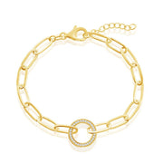 Sterling Silver CZ Circle Paperclip Bracelet - Gold Plated - Johnny Dang & Co
