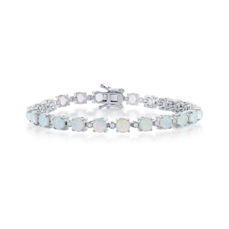 Sterling Silver Alternating Round White Opal & CZ Tennis Bracelet - Johnny Dang & Co