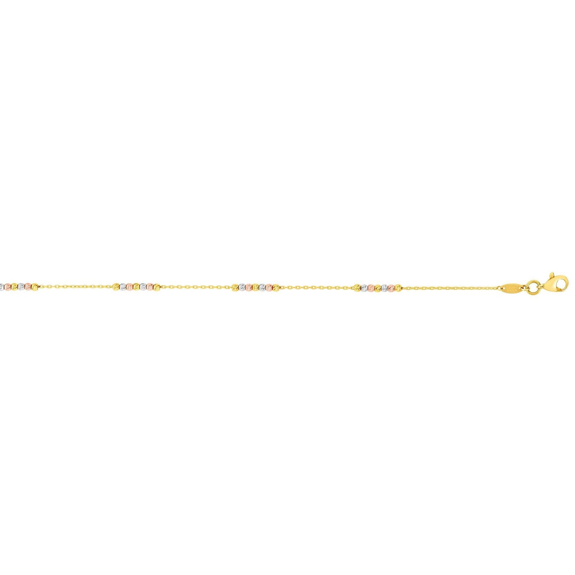 14K Tri-color Gold Diamond Cut Bead Station Anklet - Johnny Dang & Co