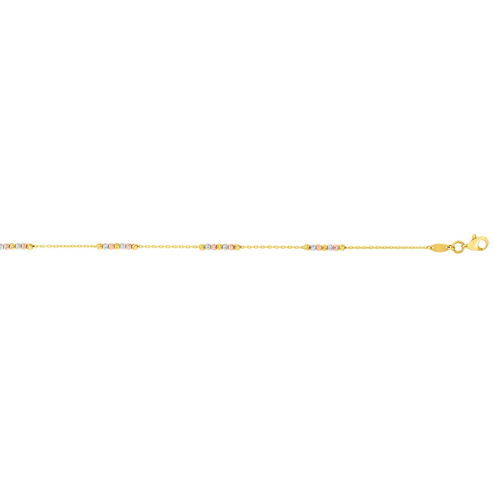14K Tri-color Gold Diamond Cut Bead Station Anklet - Johnny Dang & Co