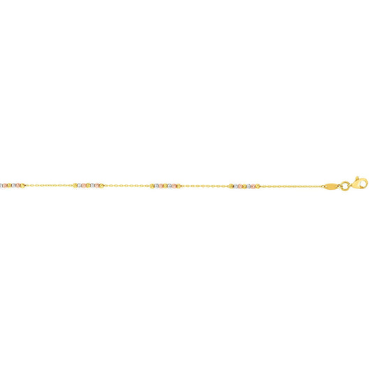 14K Tri-color Gold Diamond Cut Bead Station Anklet - Johnny Dang & Co