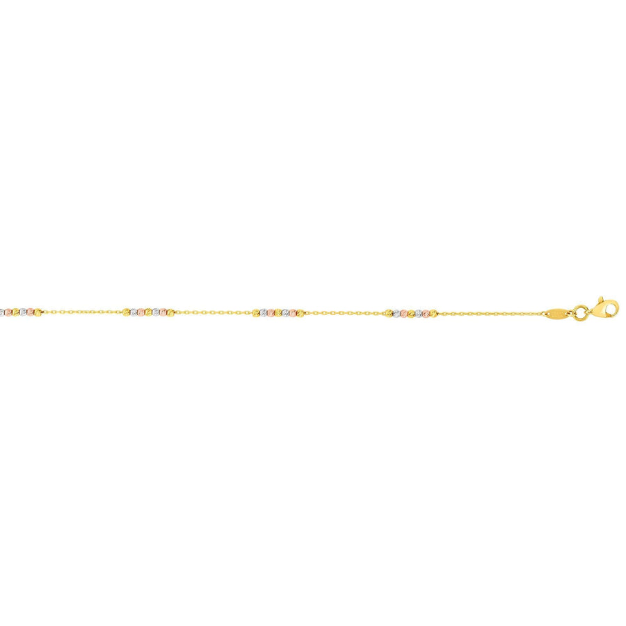 14K Tri-color Gold Diamond Cut Bead Station Anklet - Johnny Dang & Co