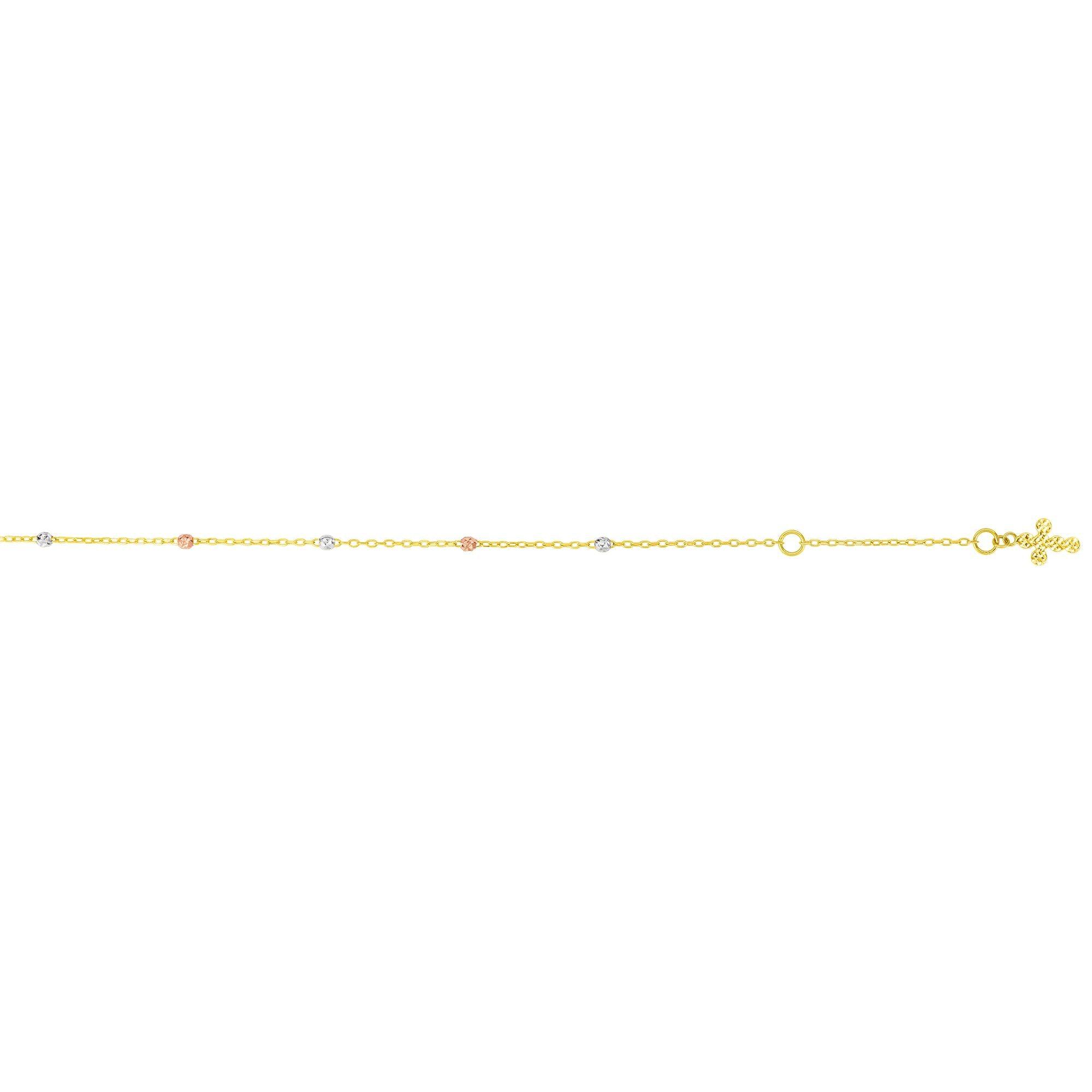14K Tri-color Gold Diamond Cut Dangle Cross Anklet - Johnny Dang & Co