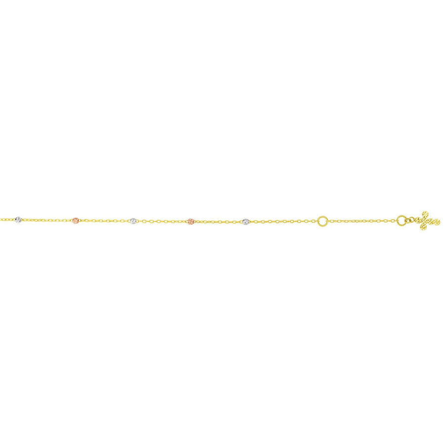 14K Tri-color Gold Diamond Cut Dangle Cross Anklet - Johnny Dang & Co