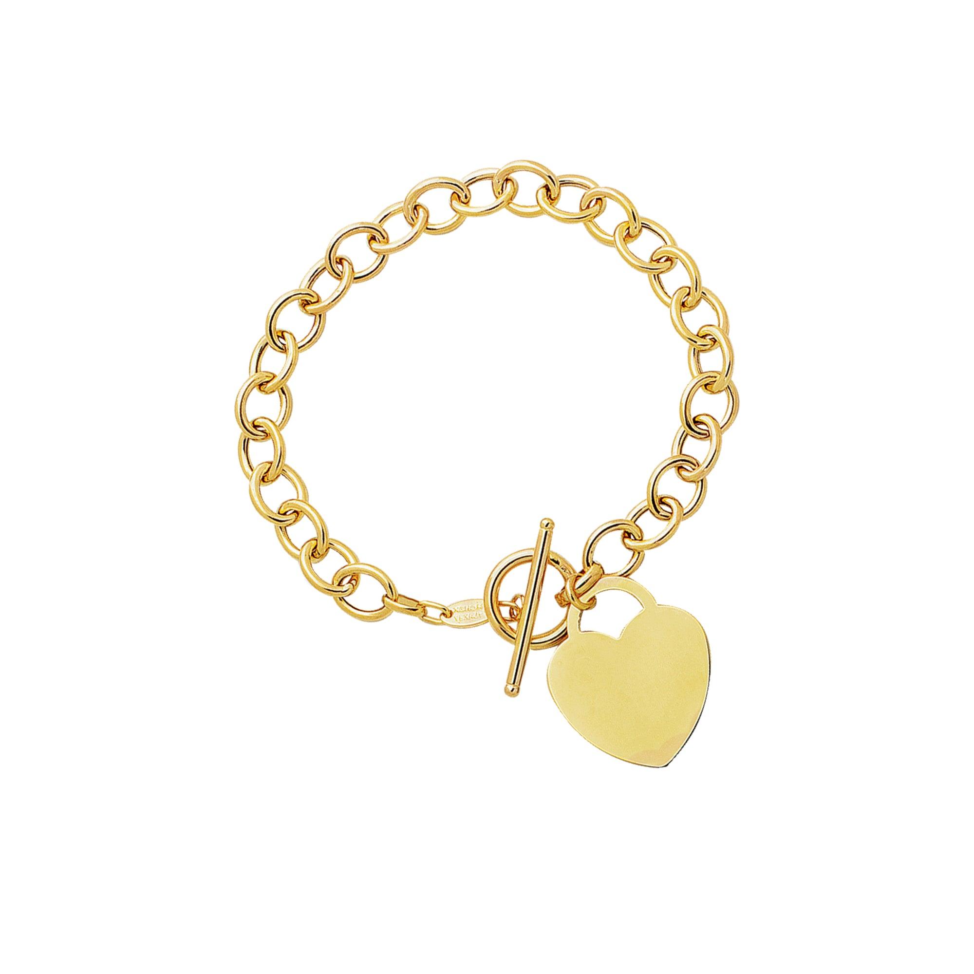 14K Gold Heart Charm & Toggle Large Oval Link Chain Bracelet - Johnny Dang & Co