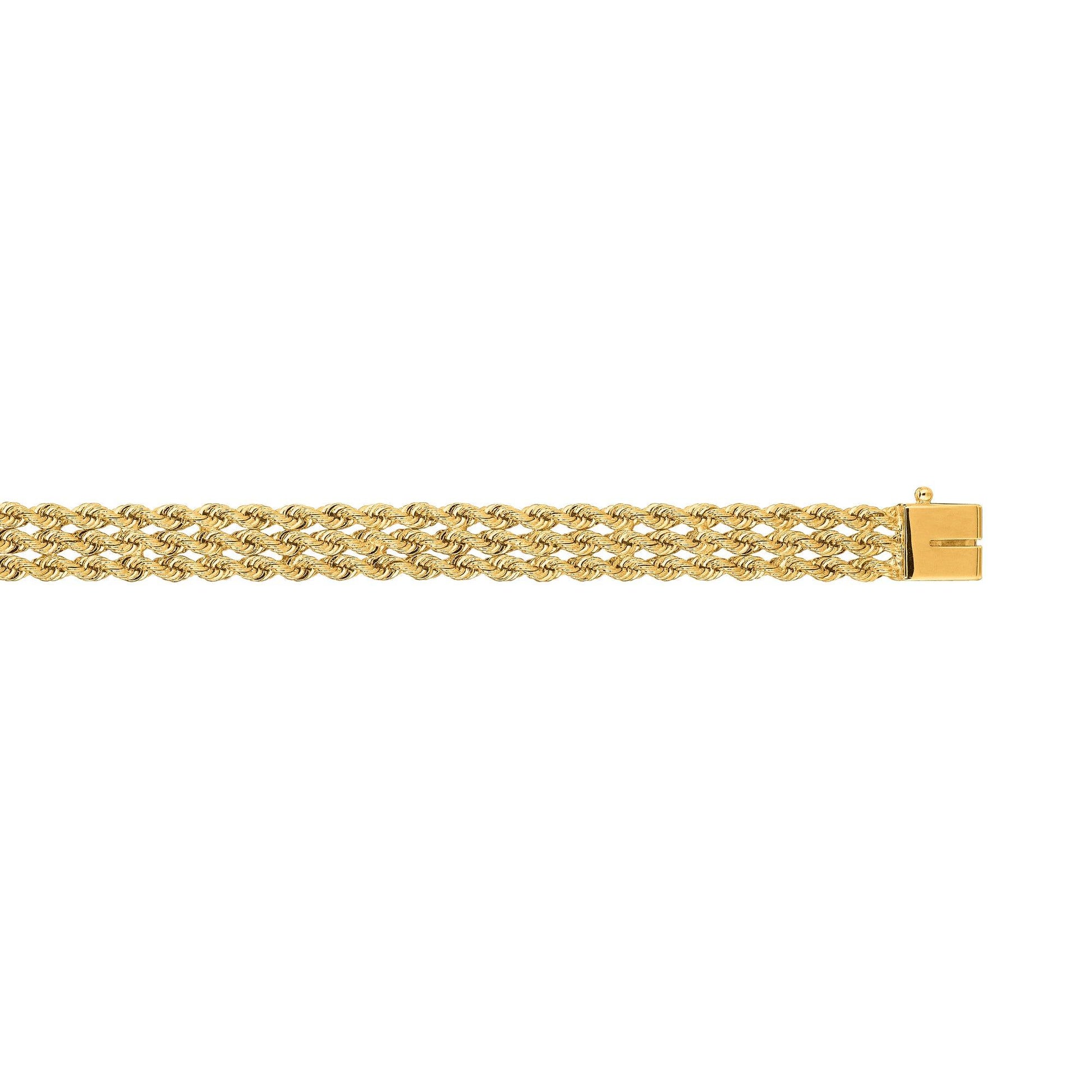 14K Gold 7.2mm Triple Row Rope Chain Bracelet - Johnny Dang & Co
