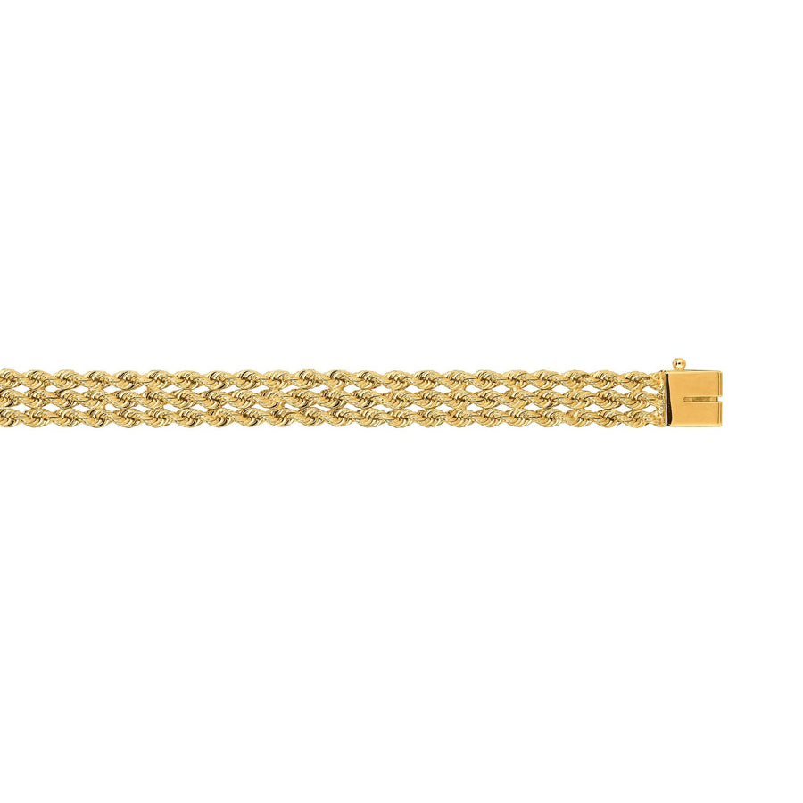 14K Gold 7.2mm Triple Row Rope Chain Bracelet - Johnny Dang & Co