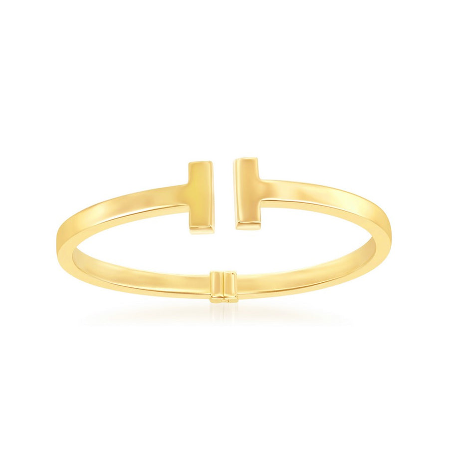 Sterling Silver Shiny Hinged Bangle - Gold Plated - Johnny Dang & Co