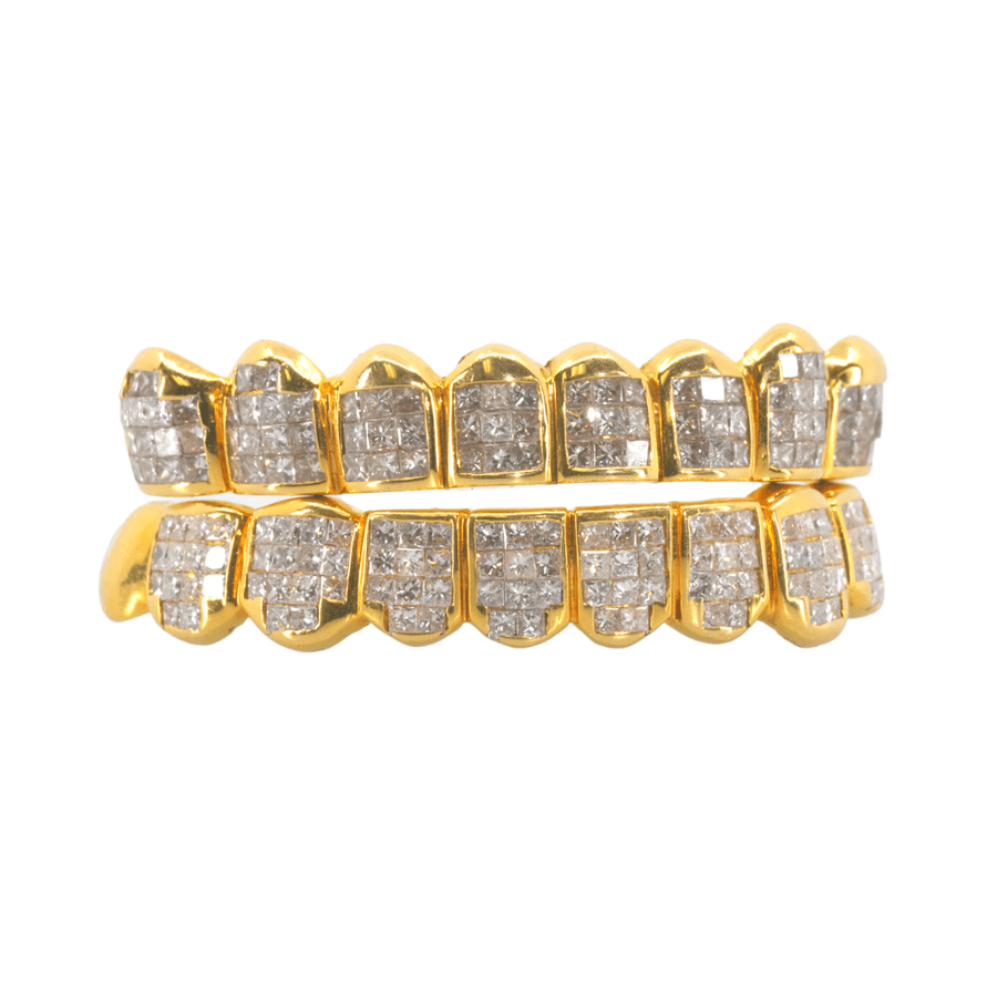 18k Flawless Princess Cut Diamond Invisible Set Grillz - Johnny Dang & Co