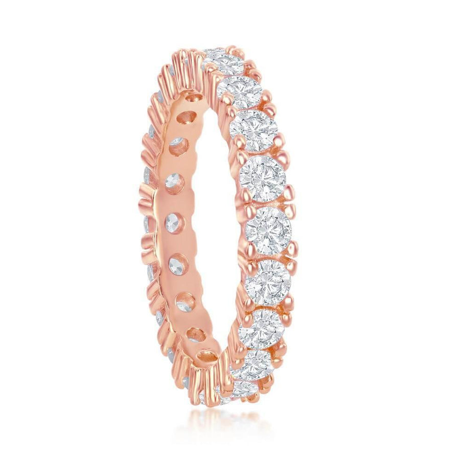 Sterling Silver 3mm CZ Eternity Band Ring - Rose Gold Plated - Johnny Dang & Co