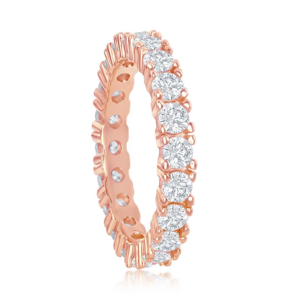 Sterling Silver 3mm CZ Eternity Band Ring - Rose Gold Plated - Johnny Dang & Co