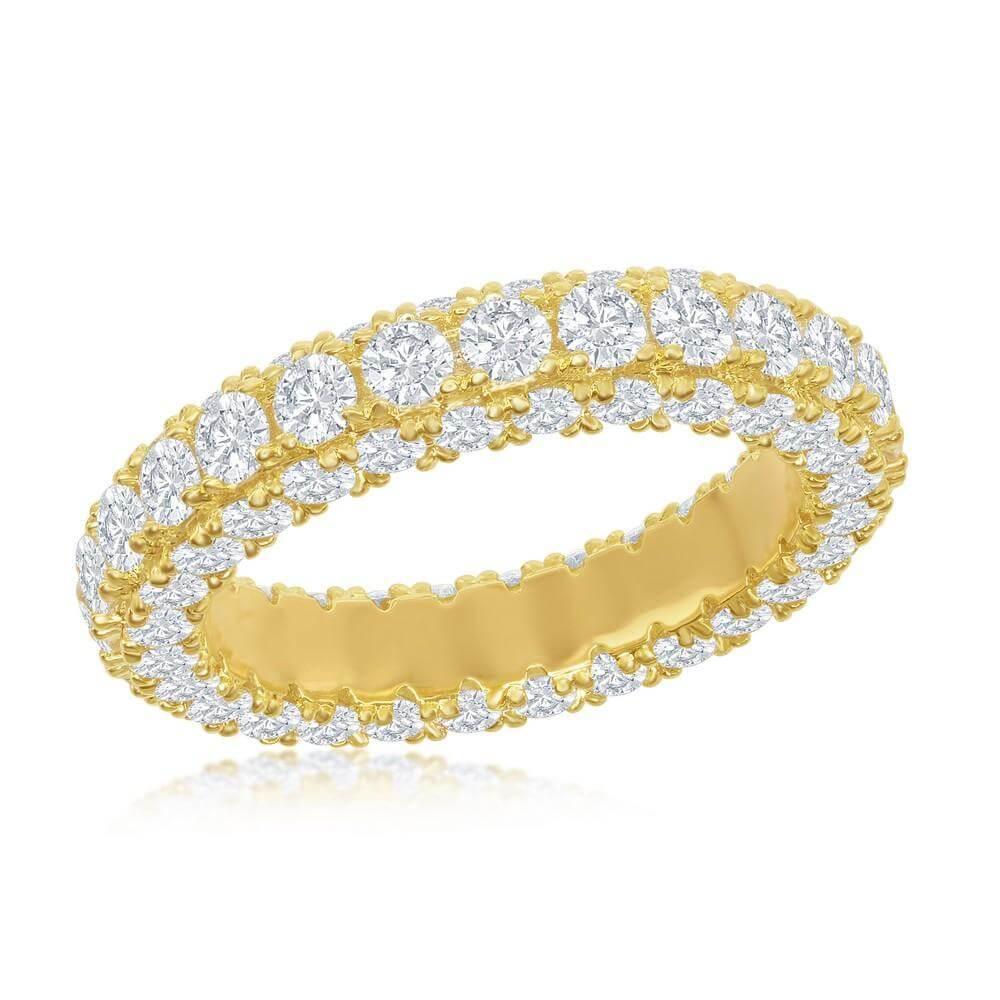 Sterling Silver, All around, Triple Row CZ, Eternity Band - Gold Plated - Johnny Dang & Co