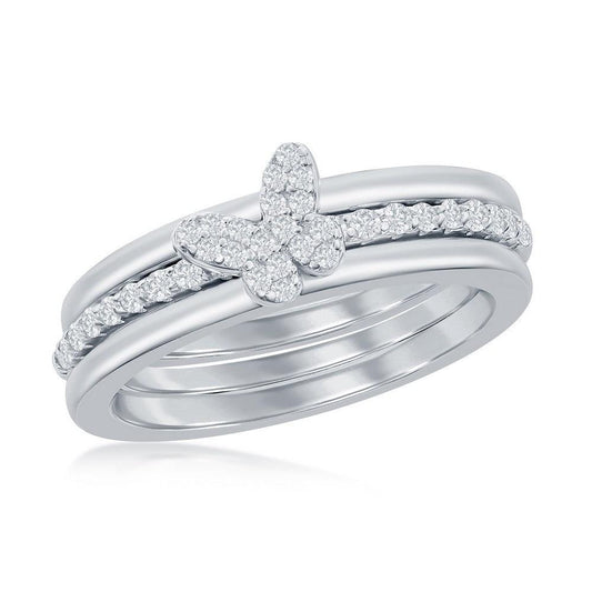 Sterling Silver 3-PC Micro Pave CZ Butterfly Ring - Johnny Dang & Co