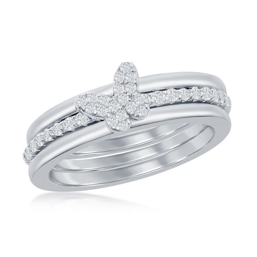 Sterling Silver 3-PC Micro Pave CZ Butterfly Ring - Johnny Dang & Co