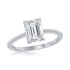 Sterling Silver Four-Prong 8mm CZ Emerald-Cut Engagement Ring. Size 6,7,8,9 - Johnny Dang & Co