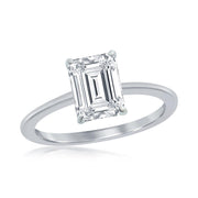Sterling Silver Four-Prong 8mm CZ Emerald-Cut Engagement Ring. Size 6,7,8,9 - Johnny Dang & Co