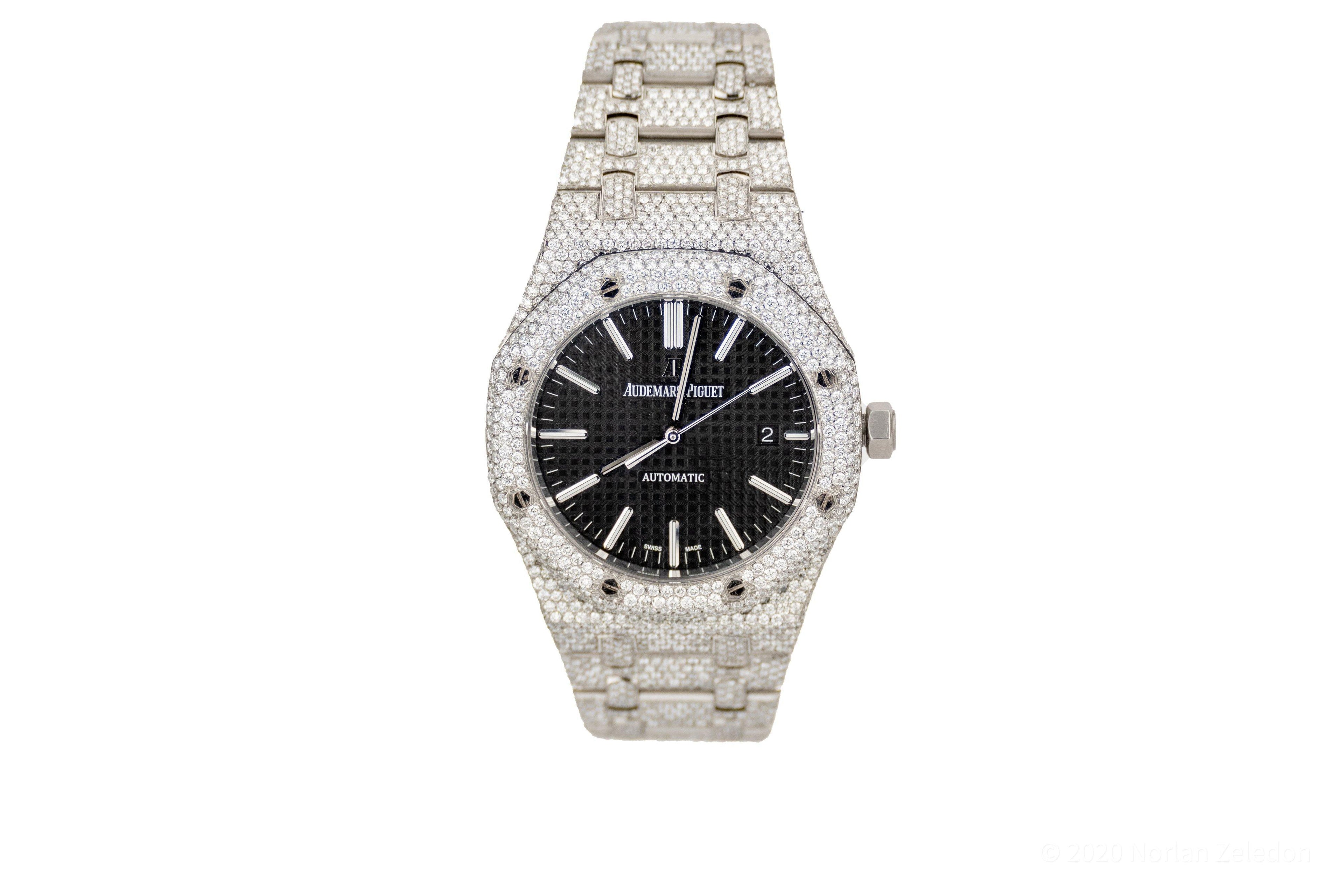 Iced Out Audemars Piguet Royal Oak 36 mm Black Dial - Johnny Dang & Co
