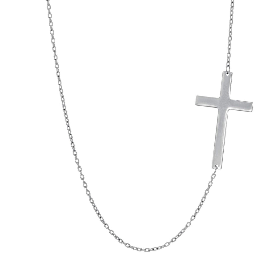 14kt 18 inches White Gold 1.05mm Shiny Oval ca ble Chain Necklace+Cross with jump Rin g at 17 inches - Johnny Dang & Co