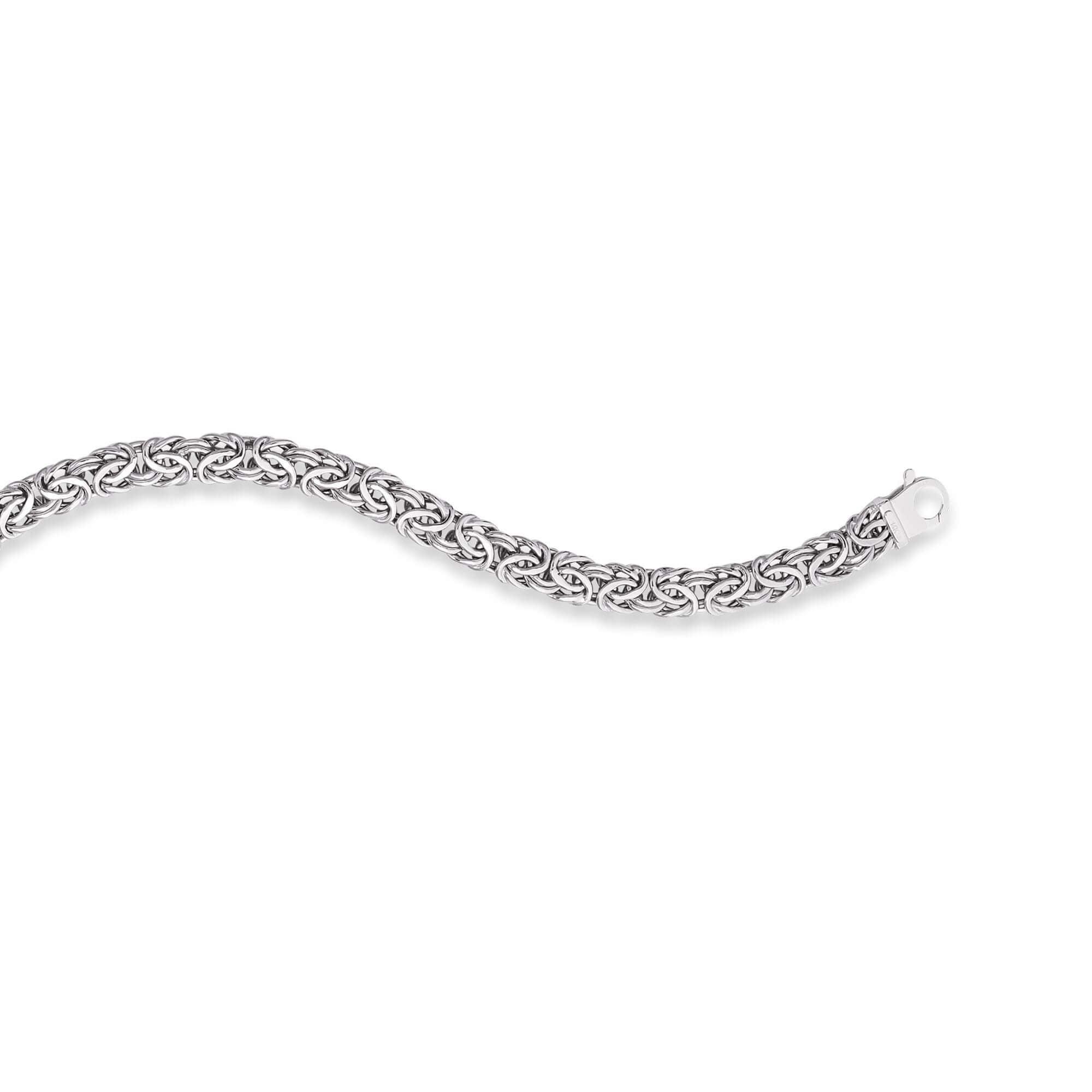 14kt 7.25 inches White Gold 7.2mm Shiny Byzantine Fancy Bracelet with Pear Shape Clasp - Johnny Dang & Co