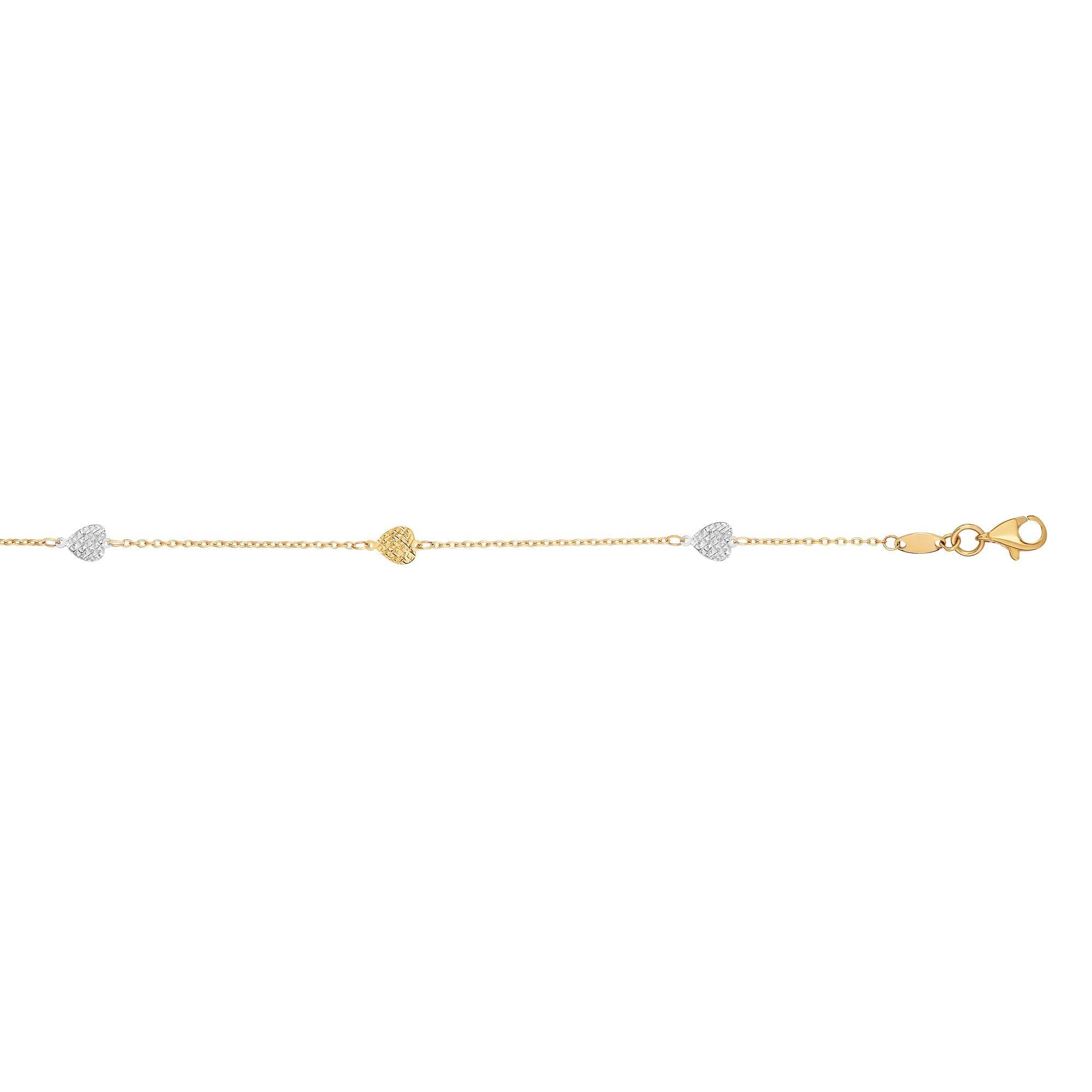 14K Two-tone Gold Diamond Cut Heart Anklet - Johnny Dang & Co