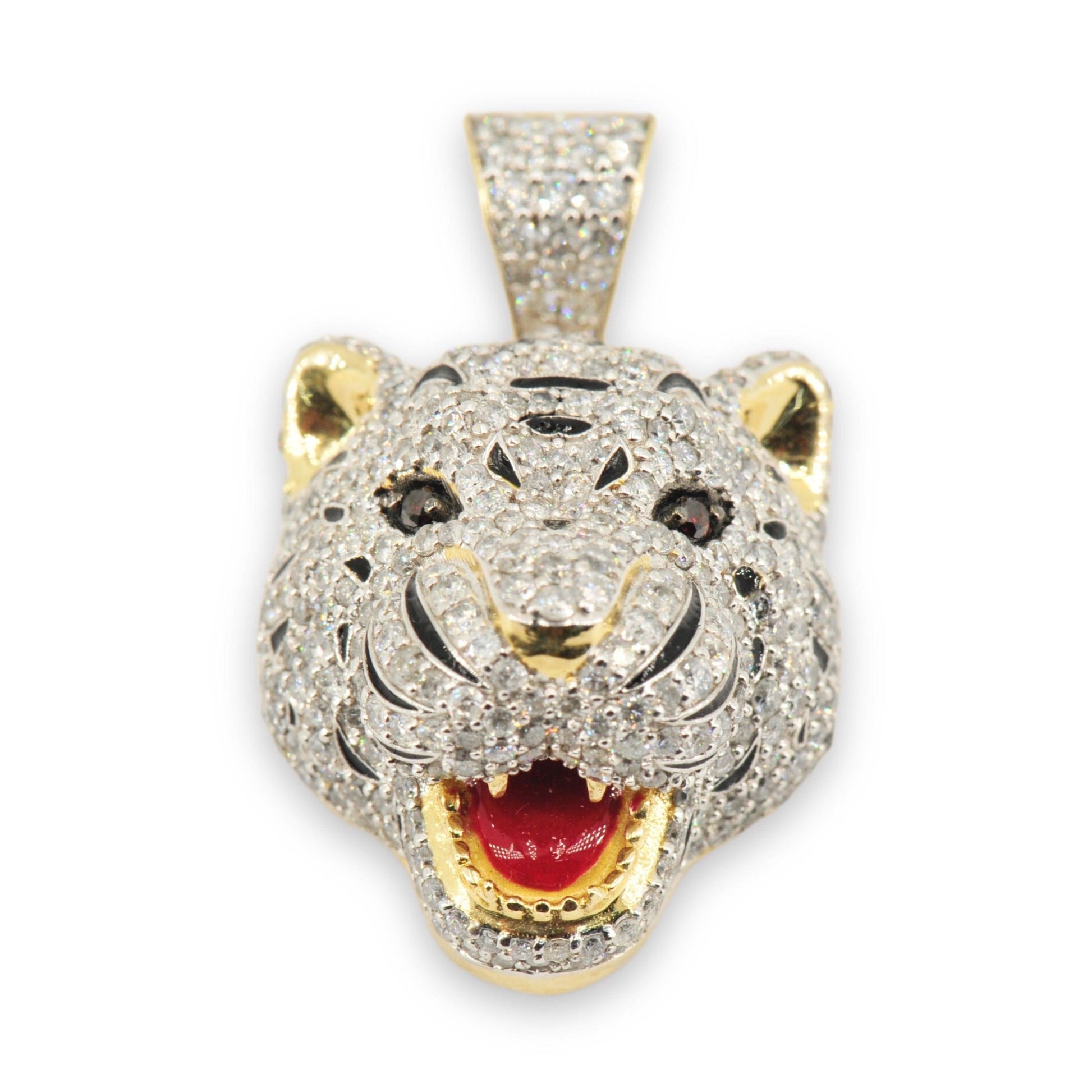 3D Tiger Head with Red Enamel Tongue and Colored Eyes - Johnny Dang & Co
