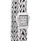 7mm Italian Sterling Silver Wide Wheat Patterned 8.25 inches Bracelet with White Sapphire Square Cluster at Clasp. Flash - Johnny Dang & Co